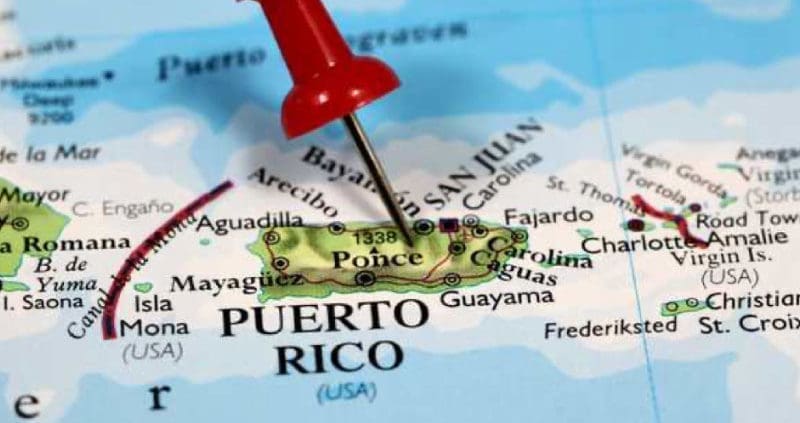 an image of a map with a pin in Puerto rico