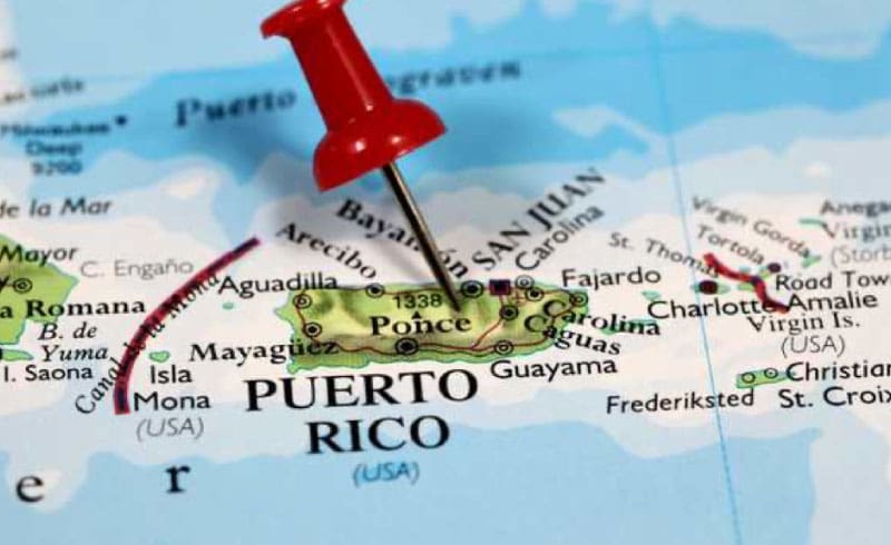 an image of a map with a pin in Puerto rico