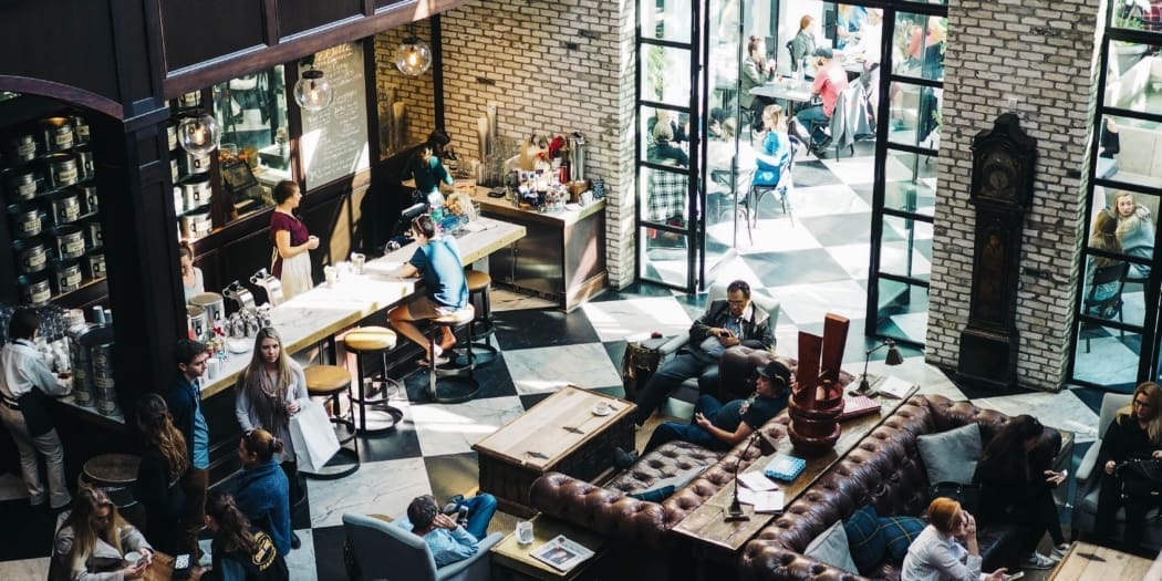 A restaurant with patrons