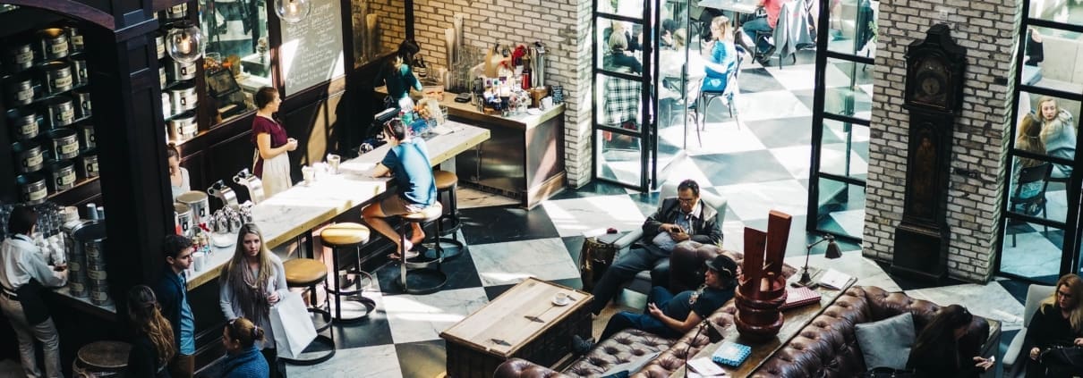 A restaurant with patrons