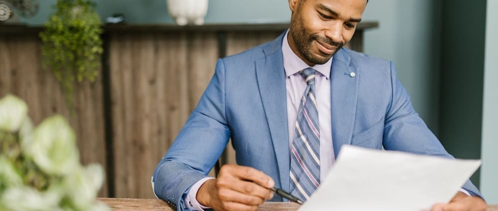 An accountant reviews tax forms.