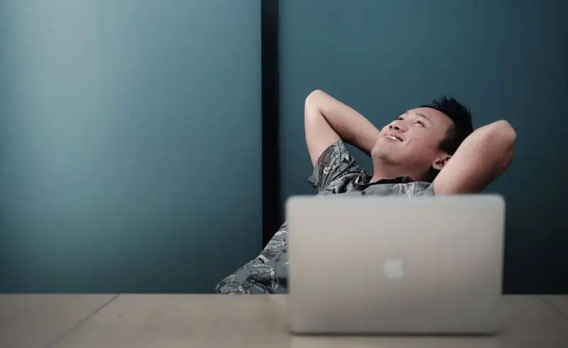 a person looking up from their desk