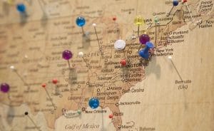 a map of the united states with pins in different locations