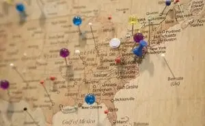 a map of the united states with pins in different locations