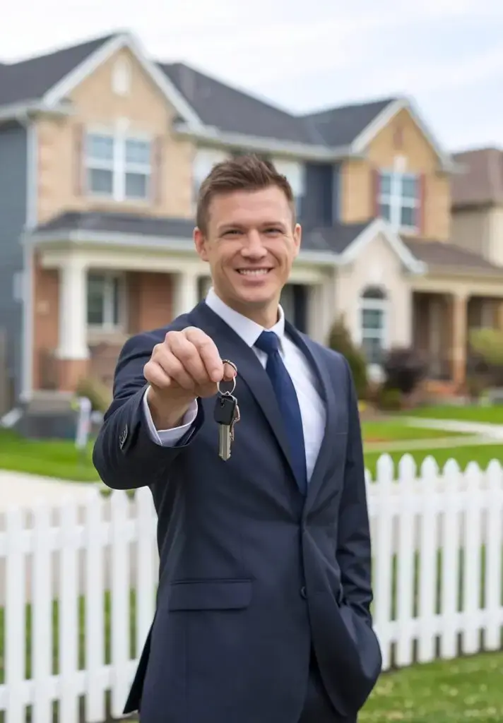 real estate man handing keys to customer after accounting services were handled